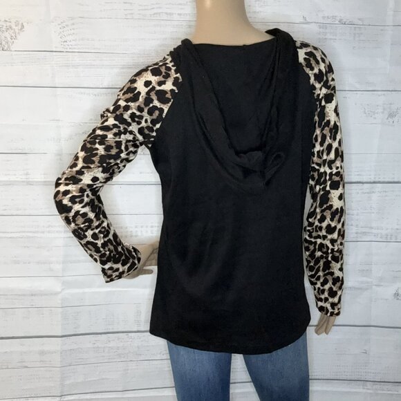 NWOT Black Leopard Print Hoodie - Picture 3 of 5